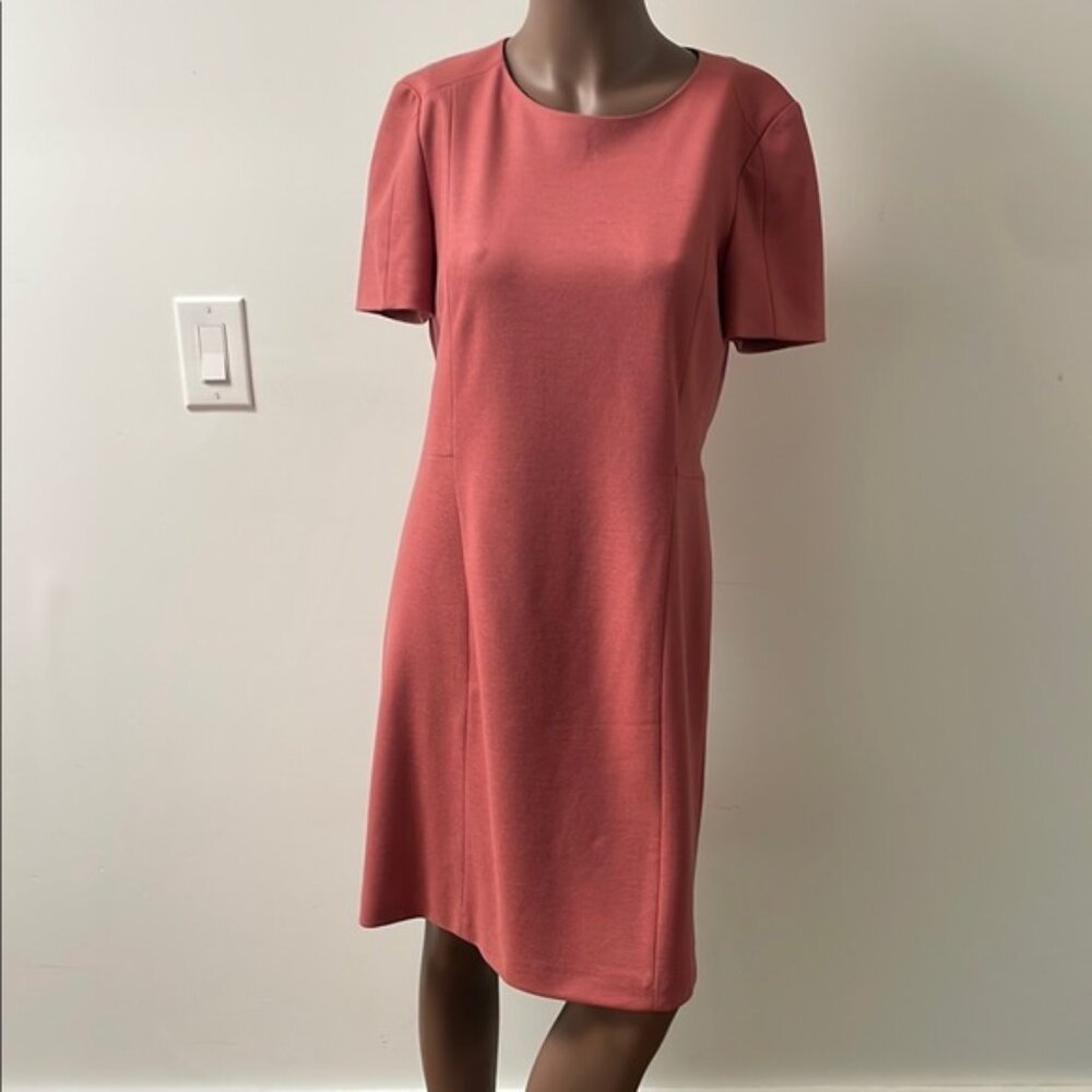 Judith and & Charles Wool Midi Dress Shortsleeves A-Line Shift Peach Red 12